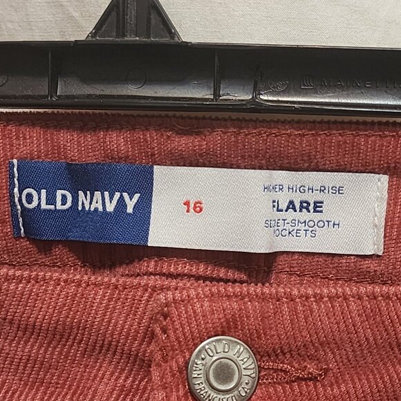 Old Navy Denim Corduroy Coral Pink High Rise Flare Jeans 16 New - Picture 2 of 4